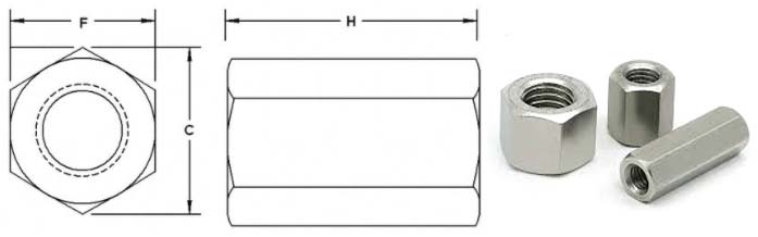 ASTM A276 UNS S41000 Hex Coupling Nuts Dimensions