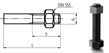 DIN 525 - Weld Studs With Hexagon Nuts Dimension