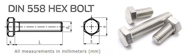 DIN 558 Hex Bolt Dimensions