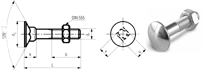 DIN 605 - Flat Countersunk Square Neck Bolts Dimension