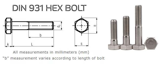 DIN 931 Hex Bolt Dimensions