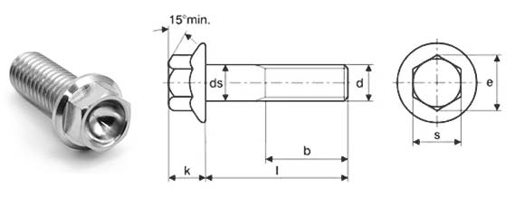A2 Grade 18/8 Stainless Steel Hex Head Flange Bolts Dimensions