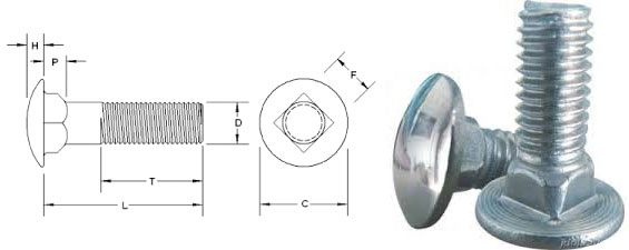 Carriage Bolts Dimension